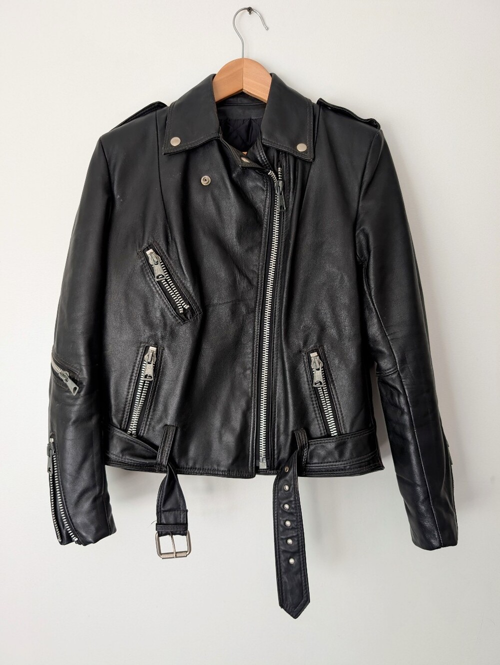 Vtg Asymmetrical Perfecto-Style Leather Biker Jacket Size 10